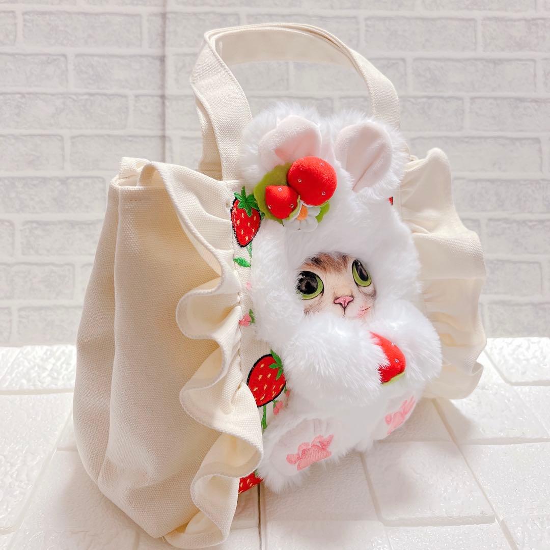 コヤンイサムチョン うさぎ サンダーちゃん のいちご刺繍 フリルトートバッグ