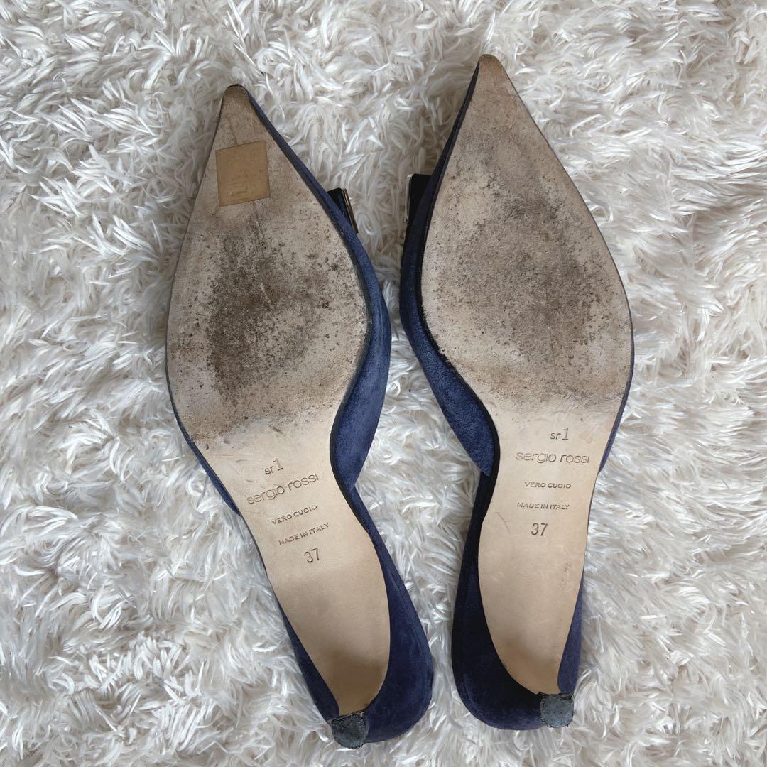 セルジオロッシ　sr1　ローヒールパンプス　ネイビー　37　メタルプレート