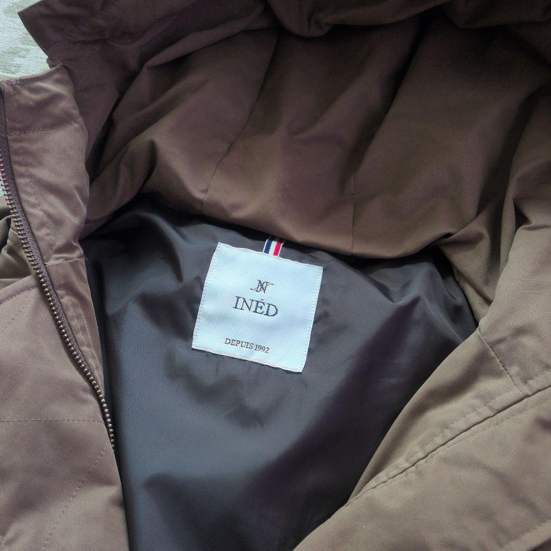 INED ブラウン系 フード付き モッズコート