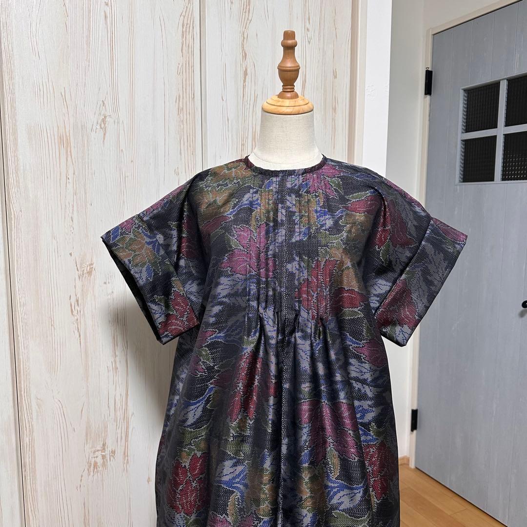 着物リメイク 大島紬からピンタックのゆったりワンピース