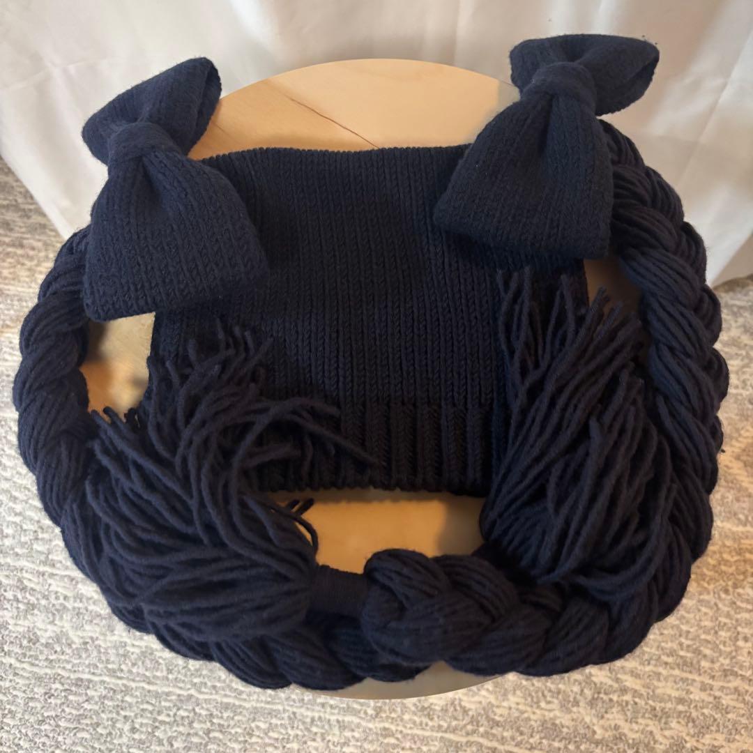 2025FW コムデギャルソンガール　三つ編み　ニット帽　ネイビー