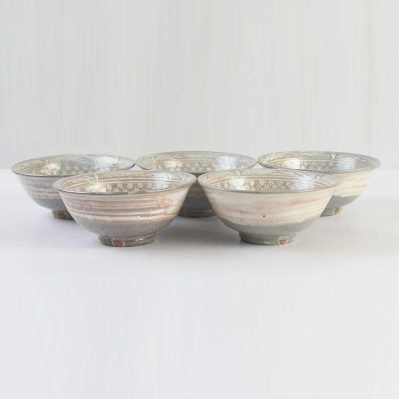 美優 茶道具　金海駕洛窯　三島　数茶碗　五客　共箱　V　9468