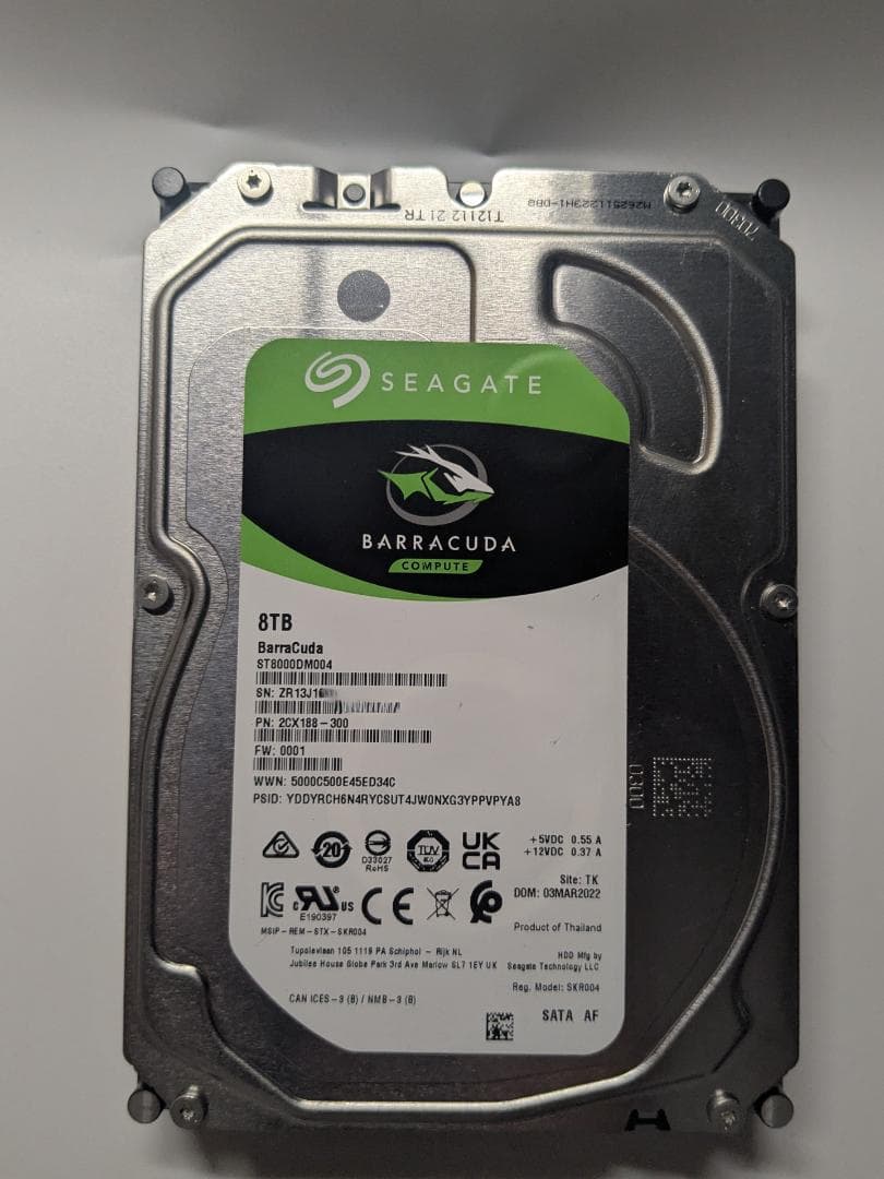 Seagate Barracuda 8TB HDD 使用時間 2,580時間