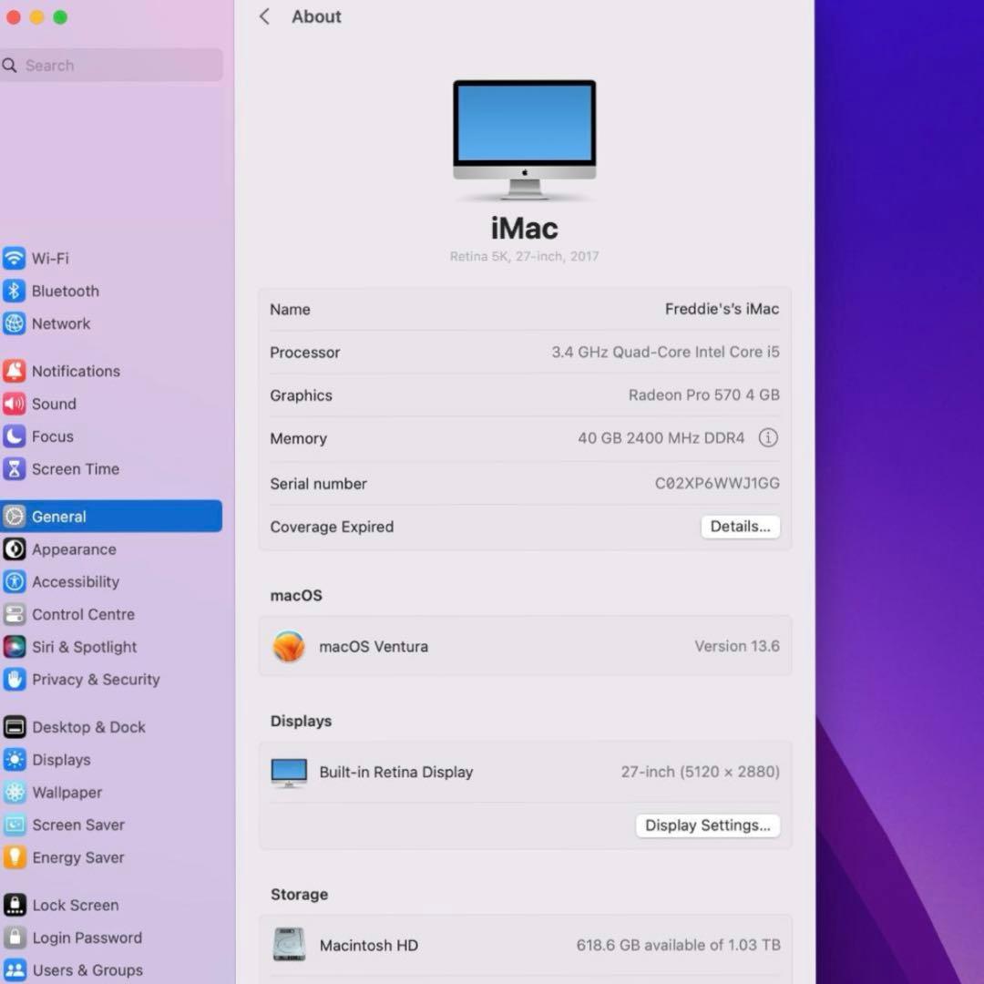 Macデスクトップ iMac Retina 5K, 27-inch, 2017 1TB 40GB