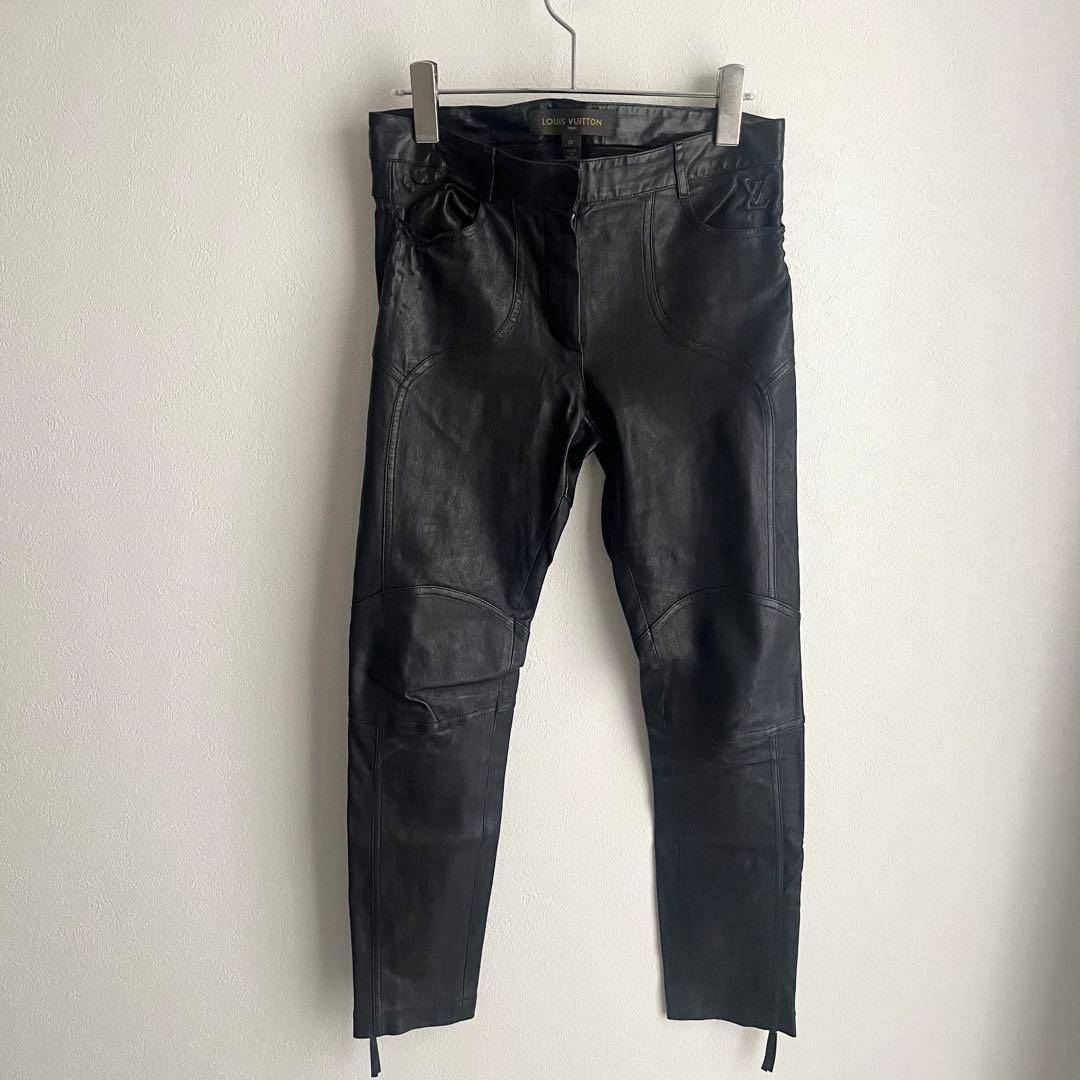 【希少✨最高級】ルイヴィトン　ラムレザー　パンツ　LVエンポスロゴ　黒　36