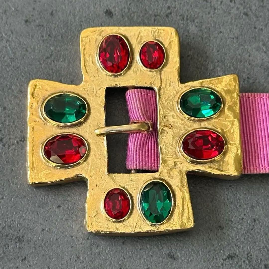 イヴ・サンローラン リヴ・ゴーシュ クリスタル ゴールドクロス ナイロンベルト