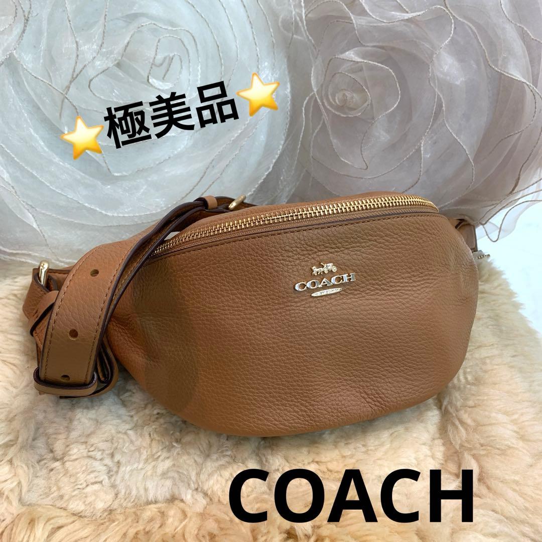極美品☆COACH　ウエストバッグ　ミニ　ロゴ　ヒップバッグ　レザー　キャメル