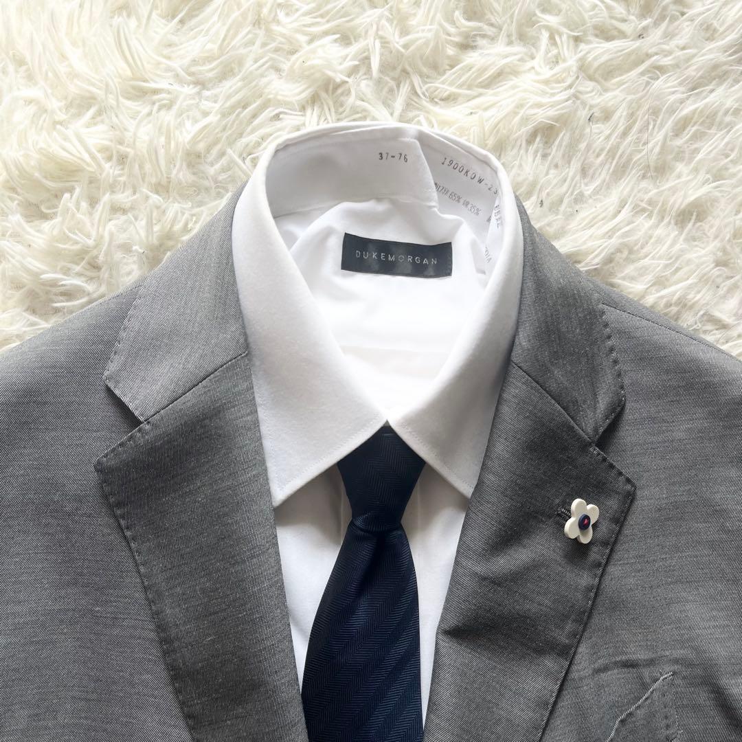 <美品>LARDINI easy wear 新ロゴ グレー ウールジャケット52