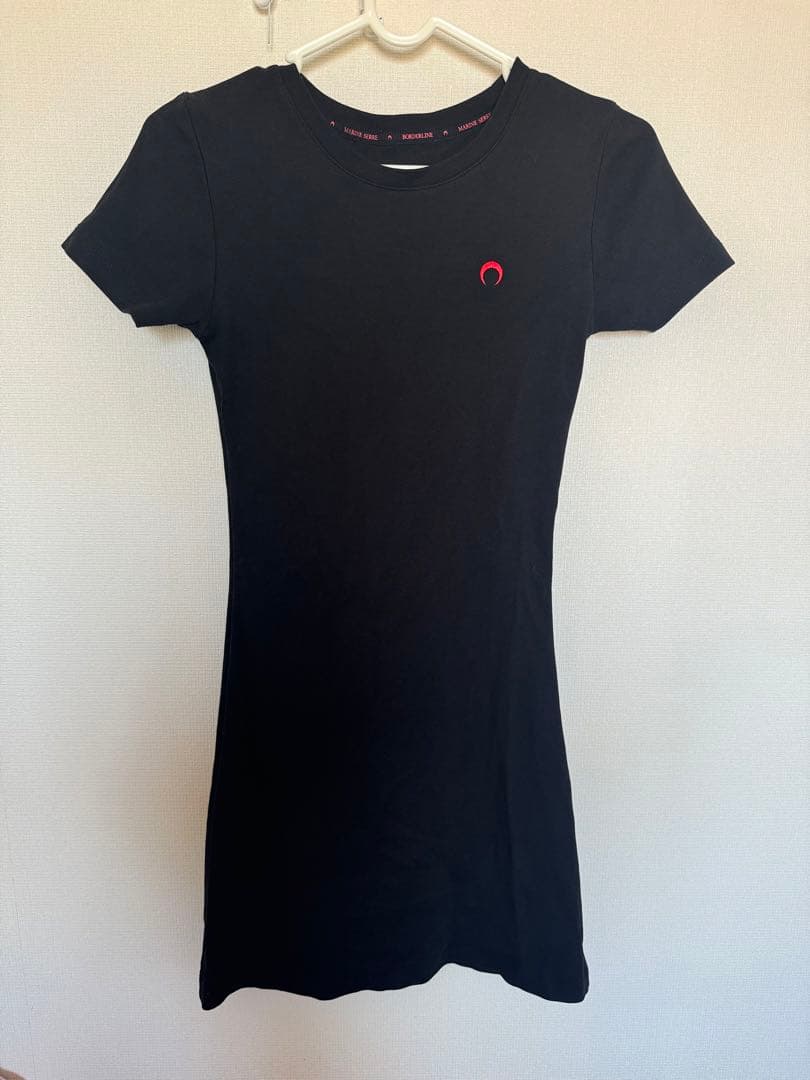 MARINE SERRE ブラック×レッド 半袖 ミニワンピース