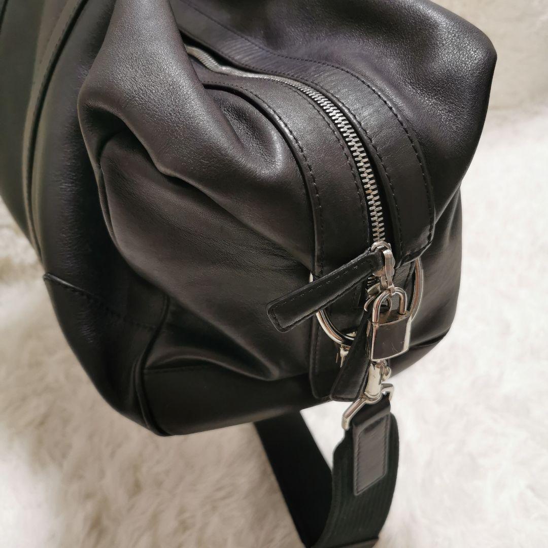 コーチ オールレザー 大容量 ボストンバッグ 南京錠 キー付き ブラック 黒