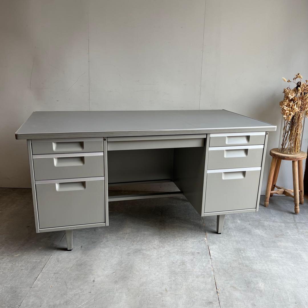 KOKUYO インダストリアル スチール デスク レトロ 両袖机 オフィス 鍵付