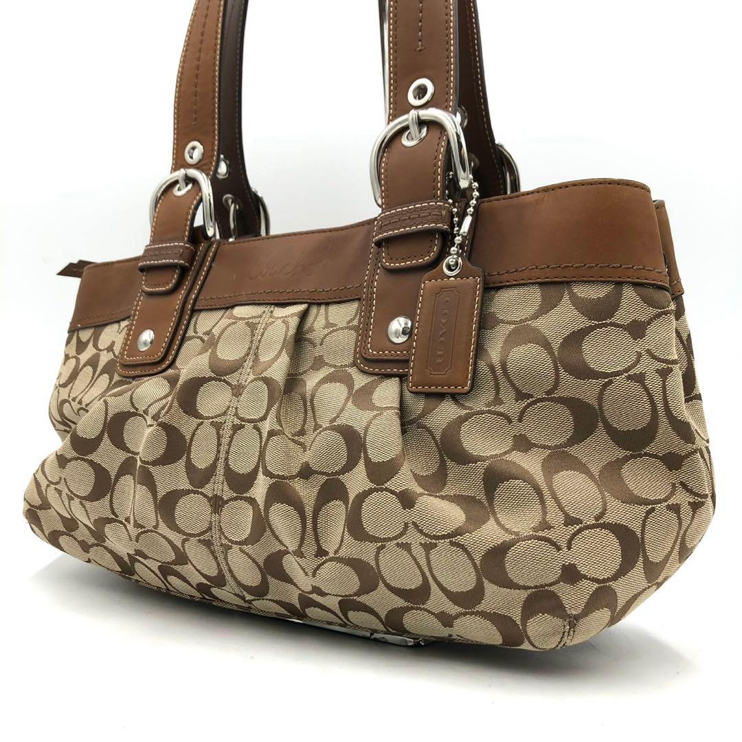 COACH コーチ トートバッグ シグネチャー キャンバス レザー ブラウン