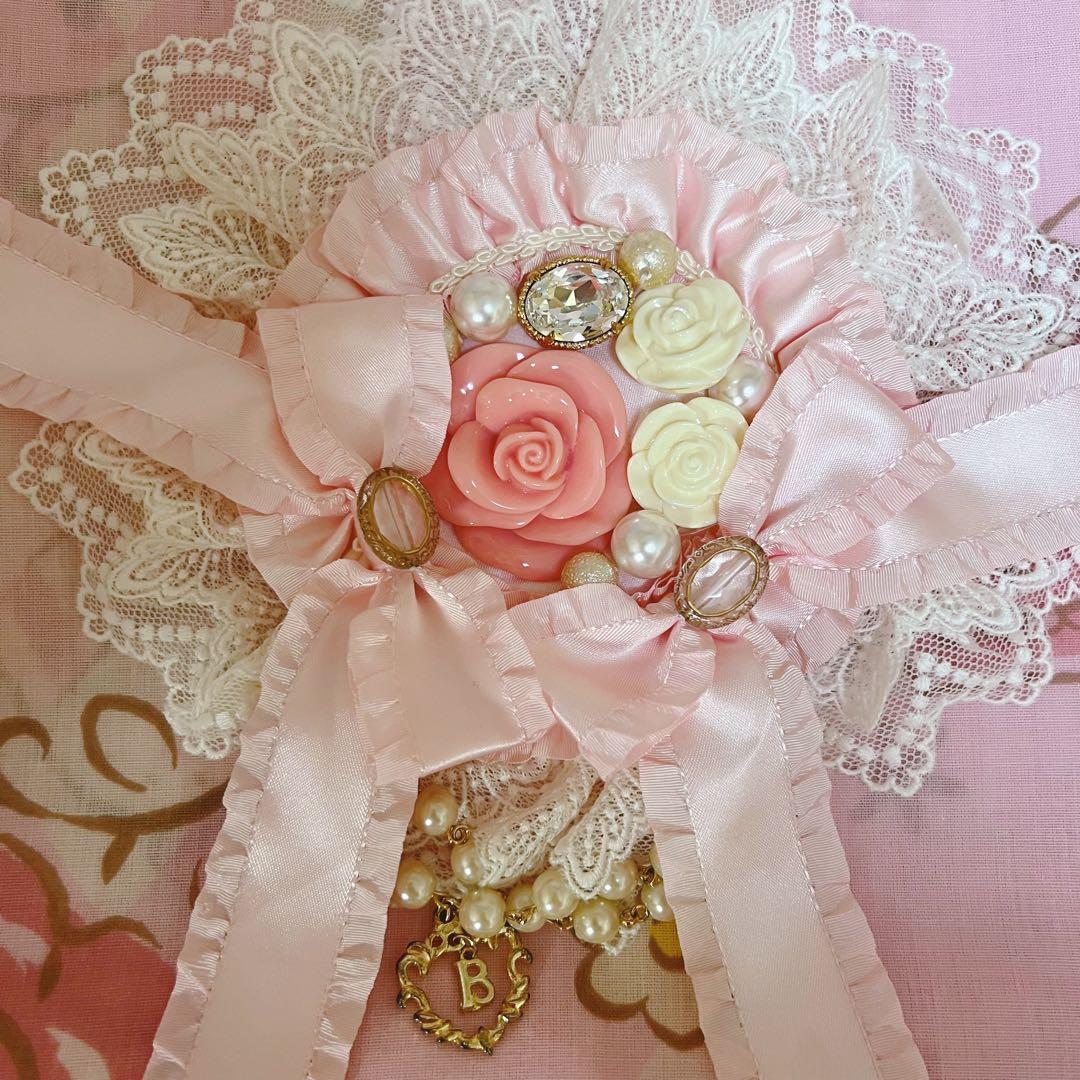 【レア】BABY, マドモアゼルジュエルローズ　丸型コーム　ピンク　ビジュー