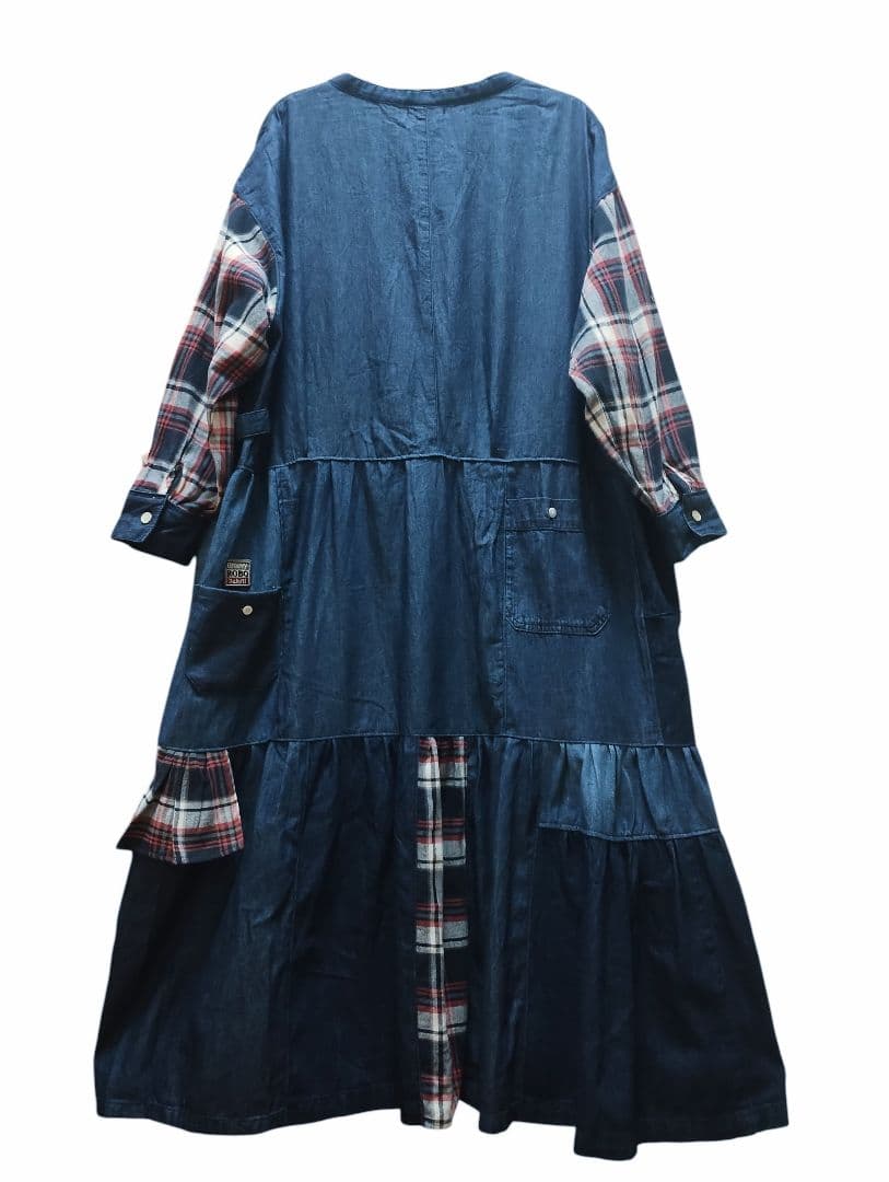 古着リメイク　ゆったり羽織れるデニムパッチワークワンピース　リメイクデニムシャツ