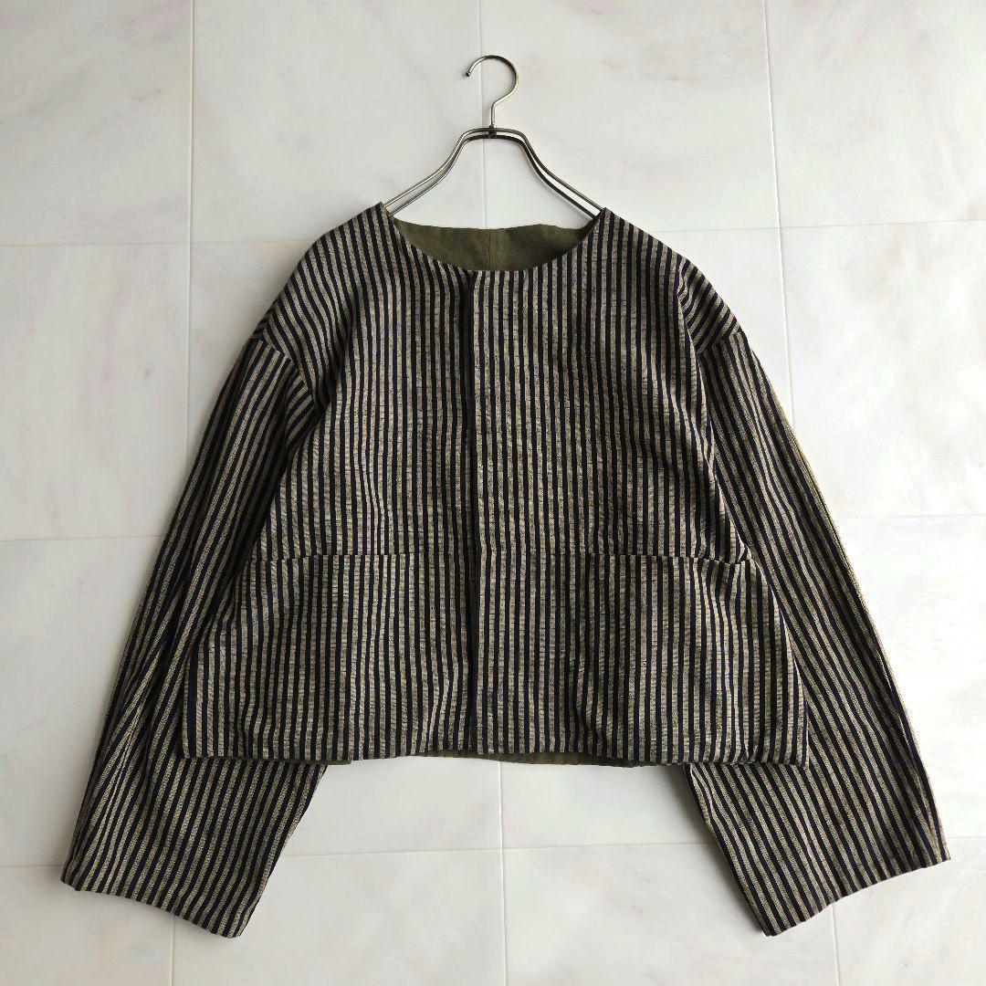 YAMMA ヤンマ産業 会津木綿 リバーシブル ノーカラージャケット