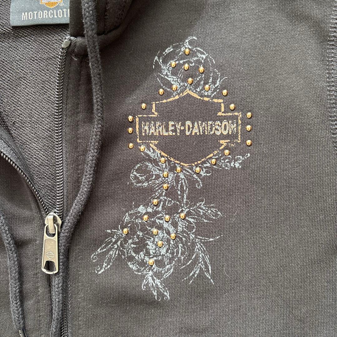 【極希少/Y2K】ハーレーダビッドソン レースアップパーカー ラインストーン S