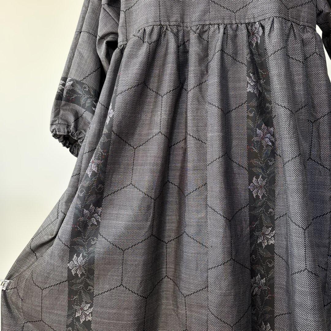 着物リメイク　古布大島紬　和装リメイク 和モダンカジュアル　旅行　体型カバー