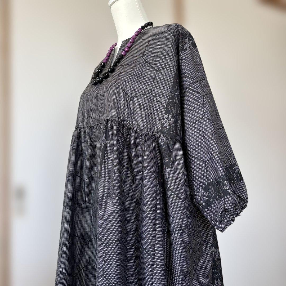 着物リメイク　古布大島紬　和装リメイク 和モダンカジュアル　旅行　体型カバー