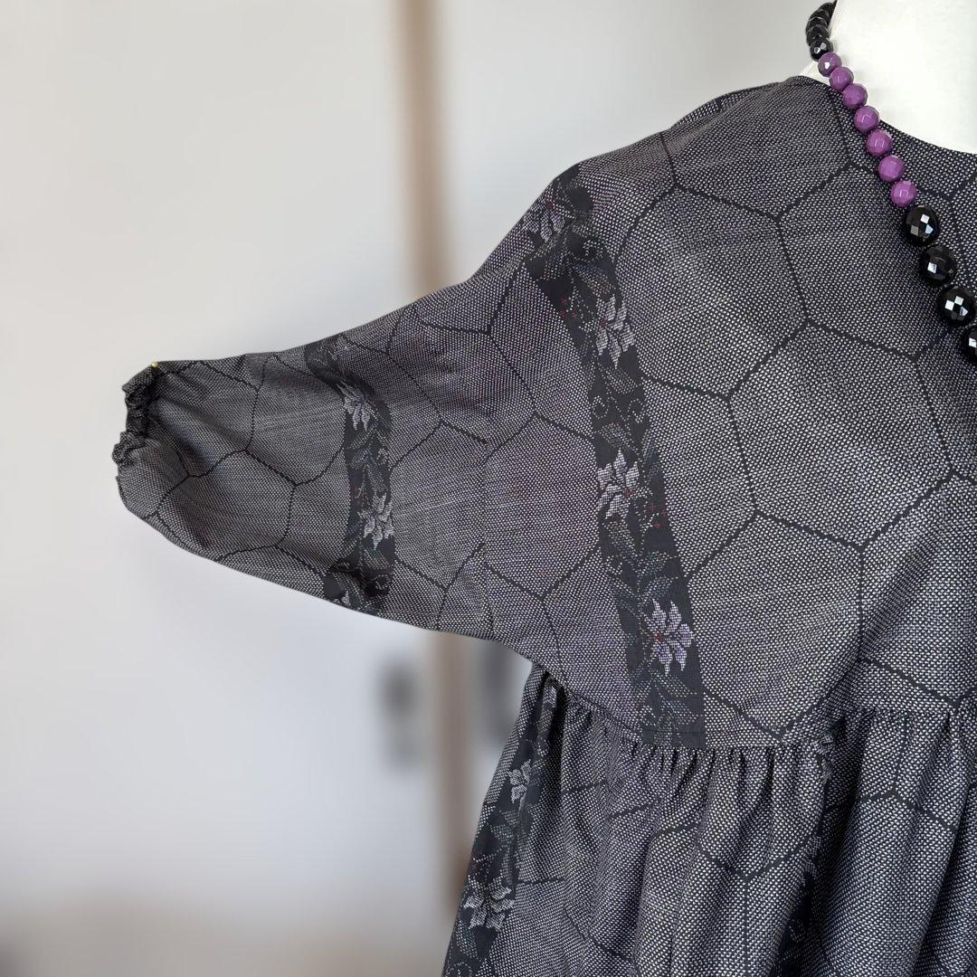 着物リメイク　古布大島紬　和装リメイク 和モダンカジュアル　旅行　体型カバー