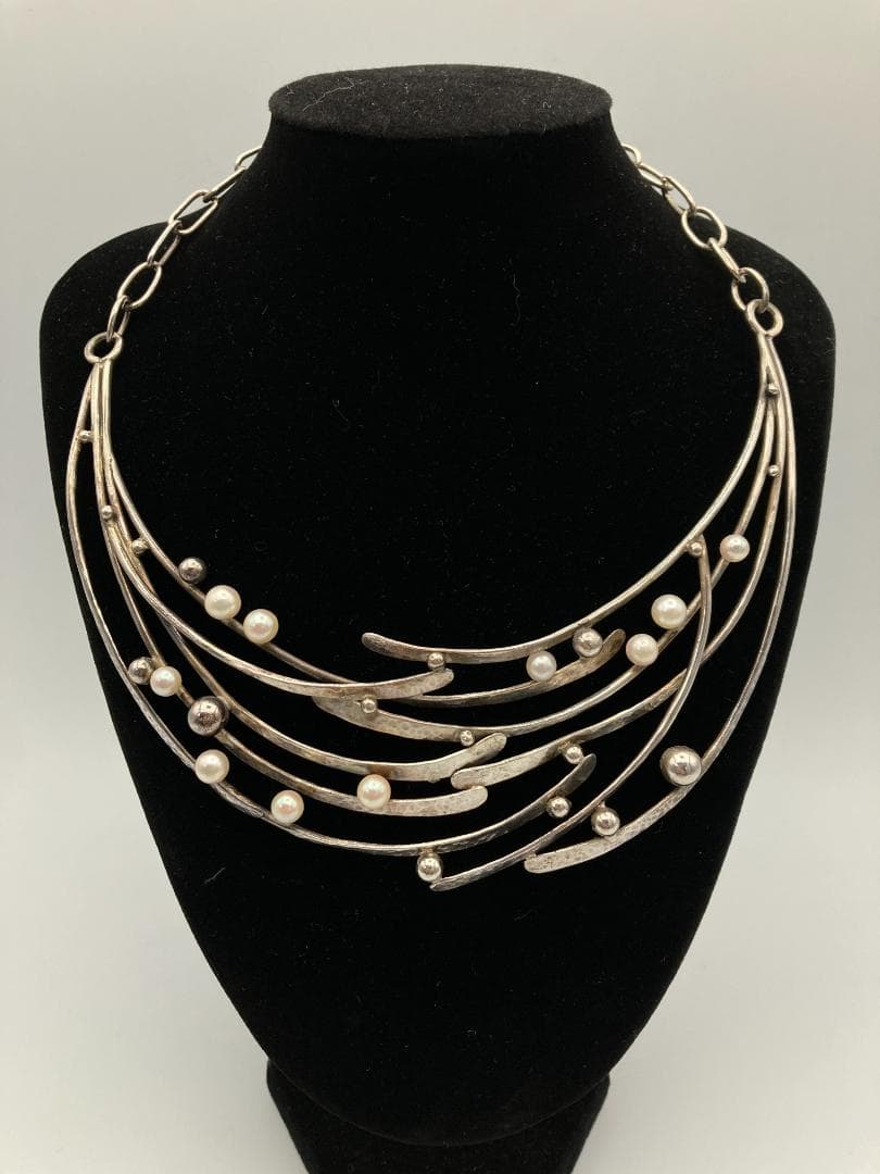 「1254」重量60.3ｇ シルバー 淡水真珠 ネックレス チョーカー 刻印あり