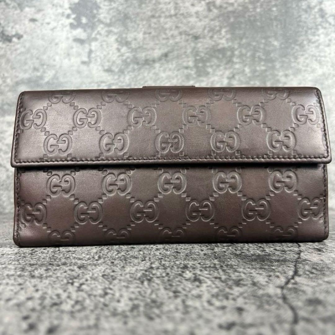 GUCCI シマ レザー エンボス GG ゴールド金具 Wホック