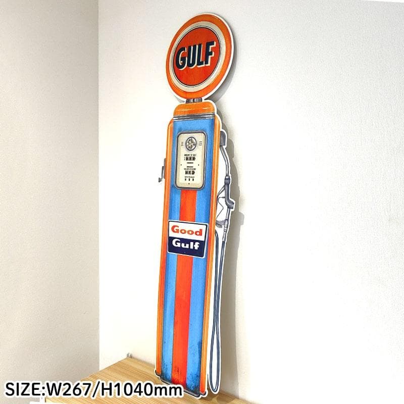 ブリキ看板 ガルフ ガスポンプ ダイカットエンボスメタルサイン ビッグ 大きい