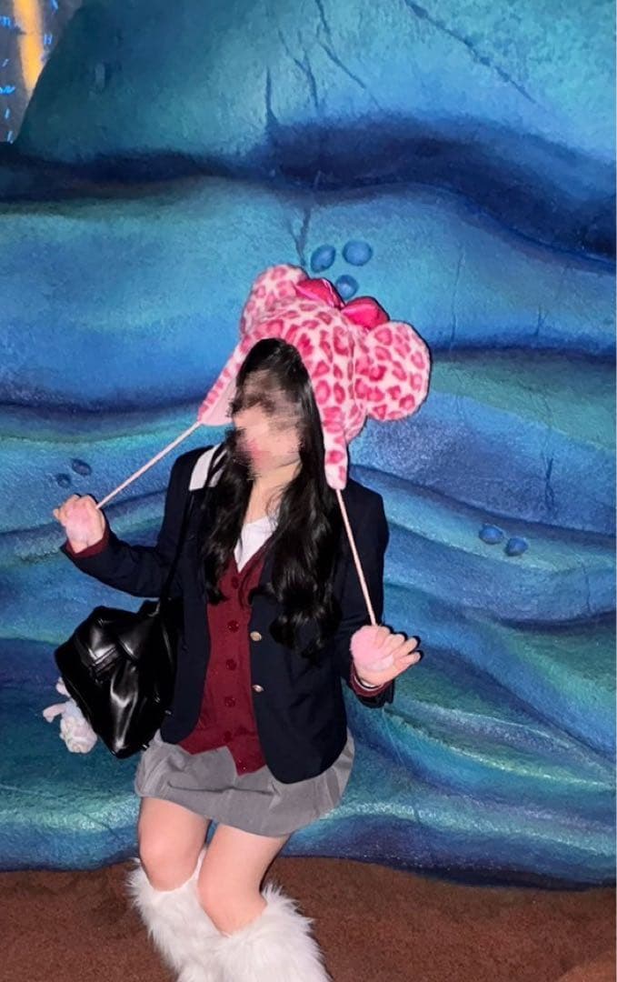 ディズニー　ファンキャップ　ヒョウ柄　ピンク