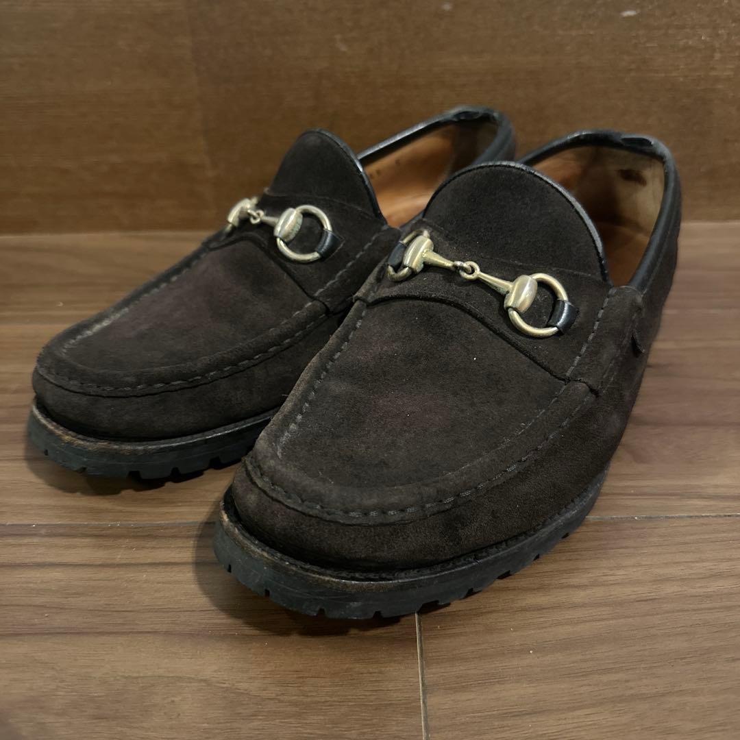 グッチ GUCCI ローファー モカシン ホースビット スウェード 25.5cm