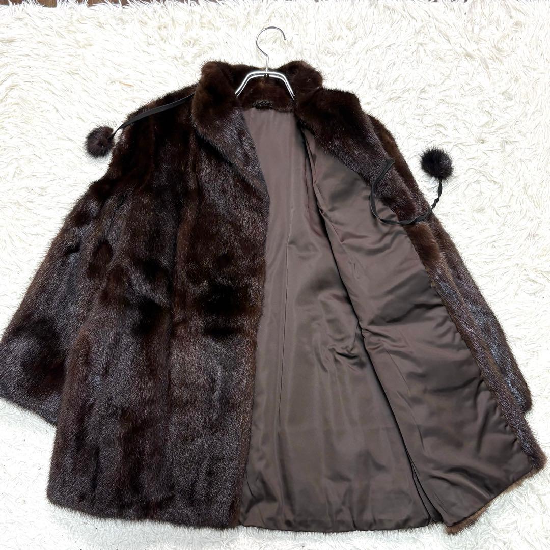 リアル ファー ミドルコート 毛皮コート ダークブラウン