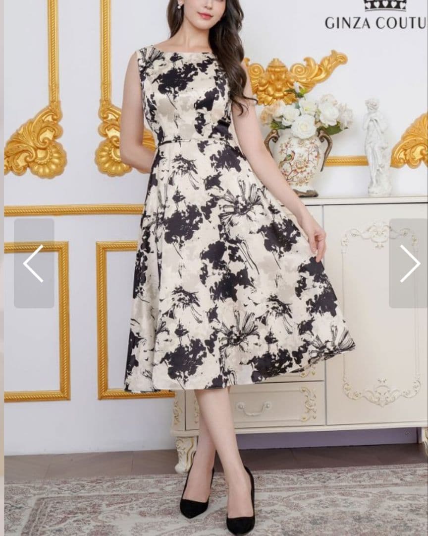 4 M 9号 エルケイ 銀座クチュール ブラック ホワイト ワンピース ドレス