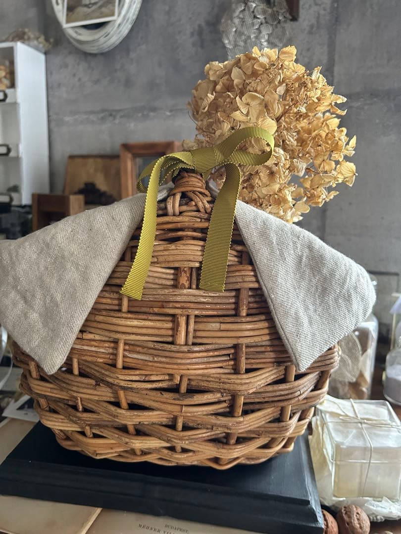 poritorie マーガレット刺繍 リネンカバー かご バスケット