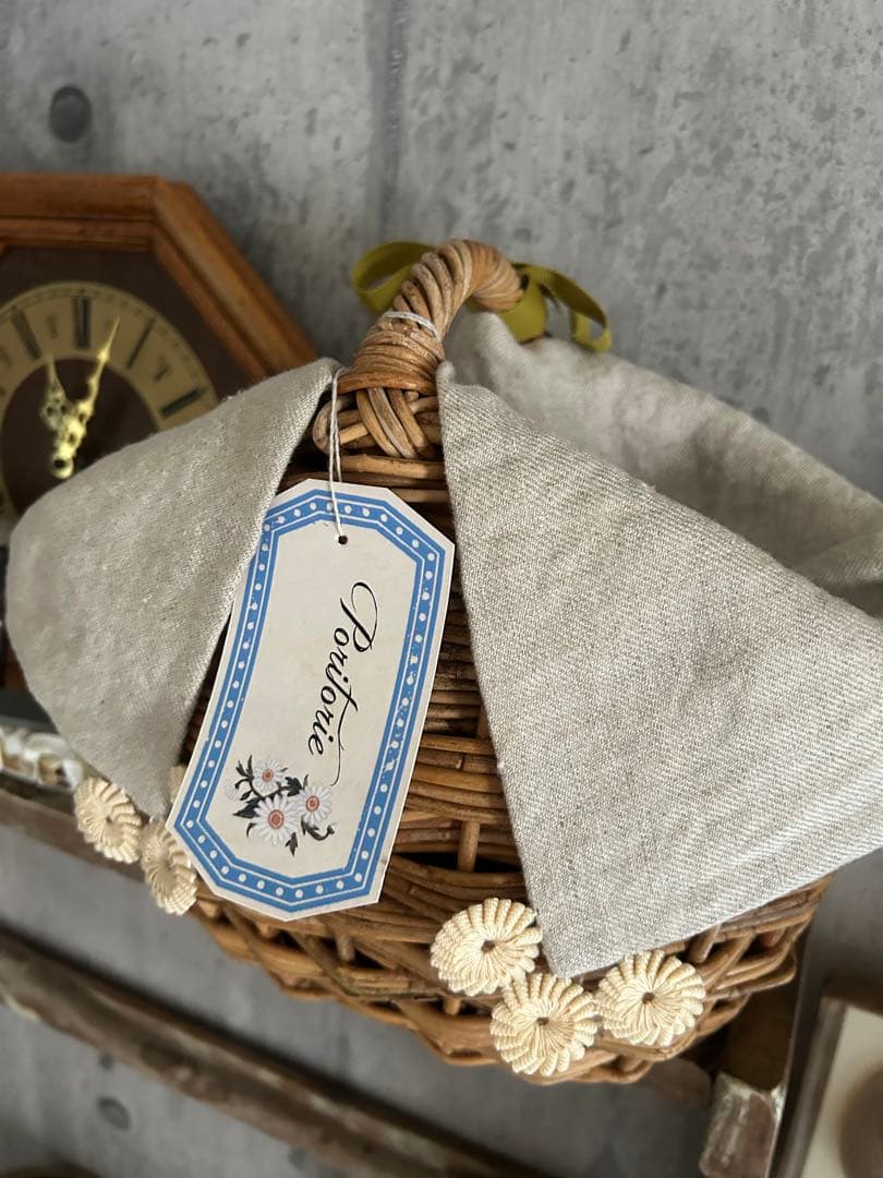 poritorie マーガレット刺繍 リネンカバー かご バスケット