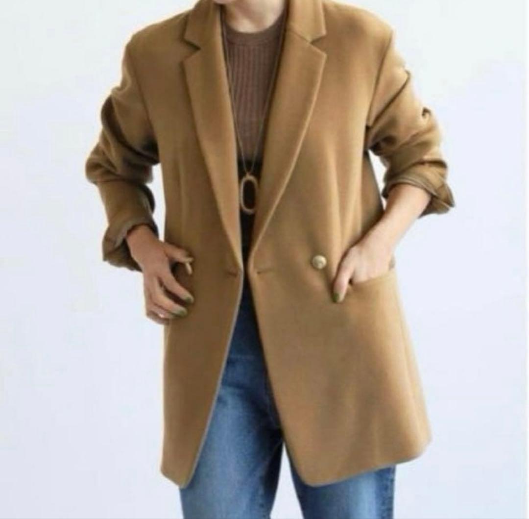 イエナ ウールイージージャケット テーラードジャケット ダブル　キャメル　38