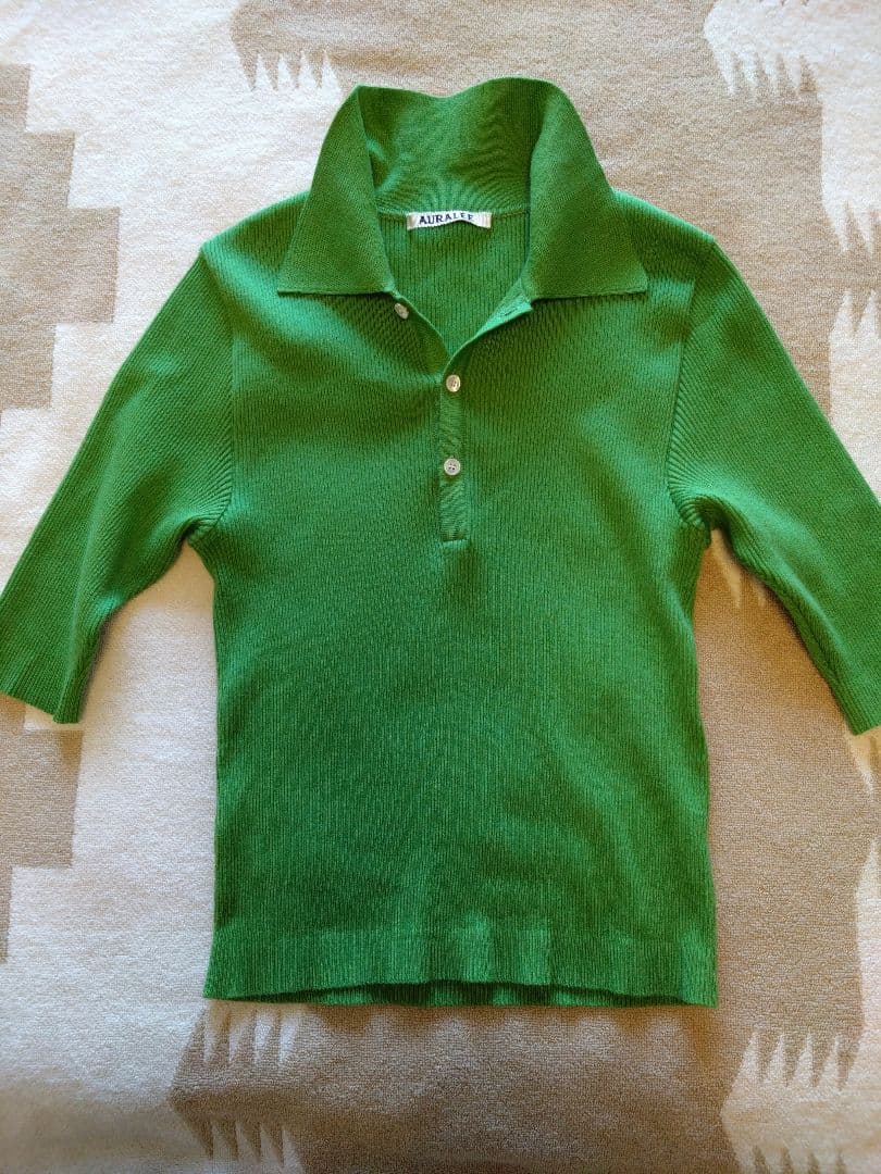 新品未使用 AURALEE リブニットポロシャツ 五分袖