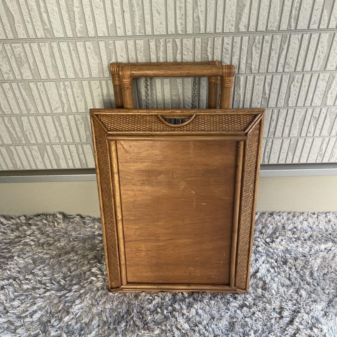 ラタン　籐　フォールディングトレイ　 サイドテーブル　お盆　 木製 アンティーク