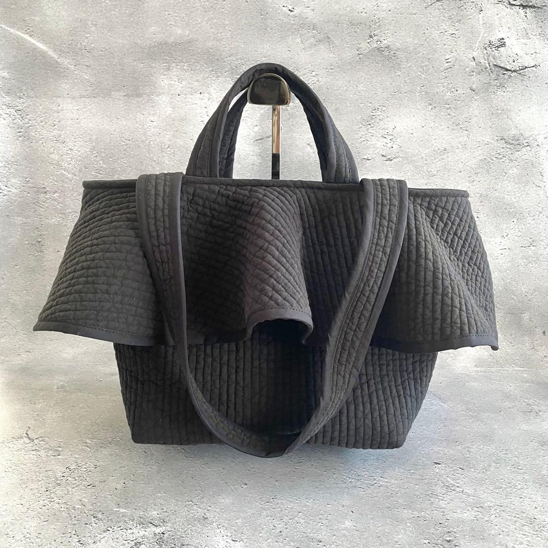 フレアフリル付きトートバッグ（L）　2way 　BK　ヌビバッグ　ハンドメイド