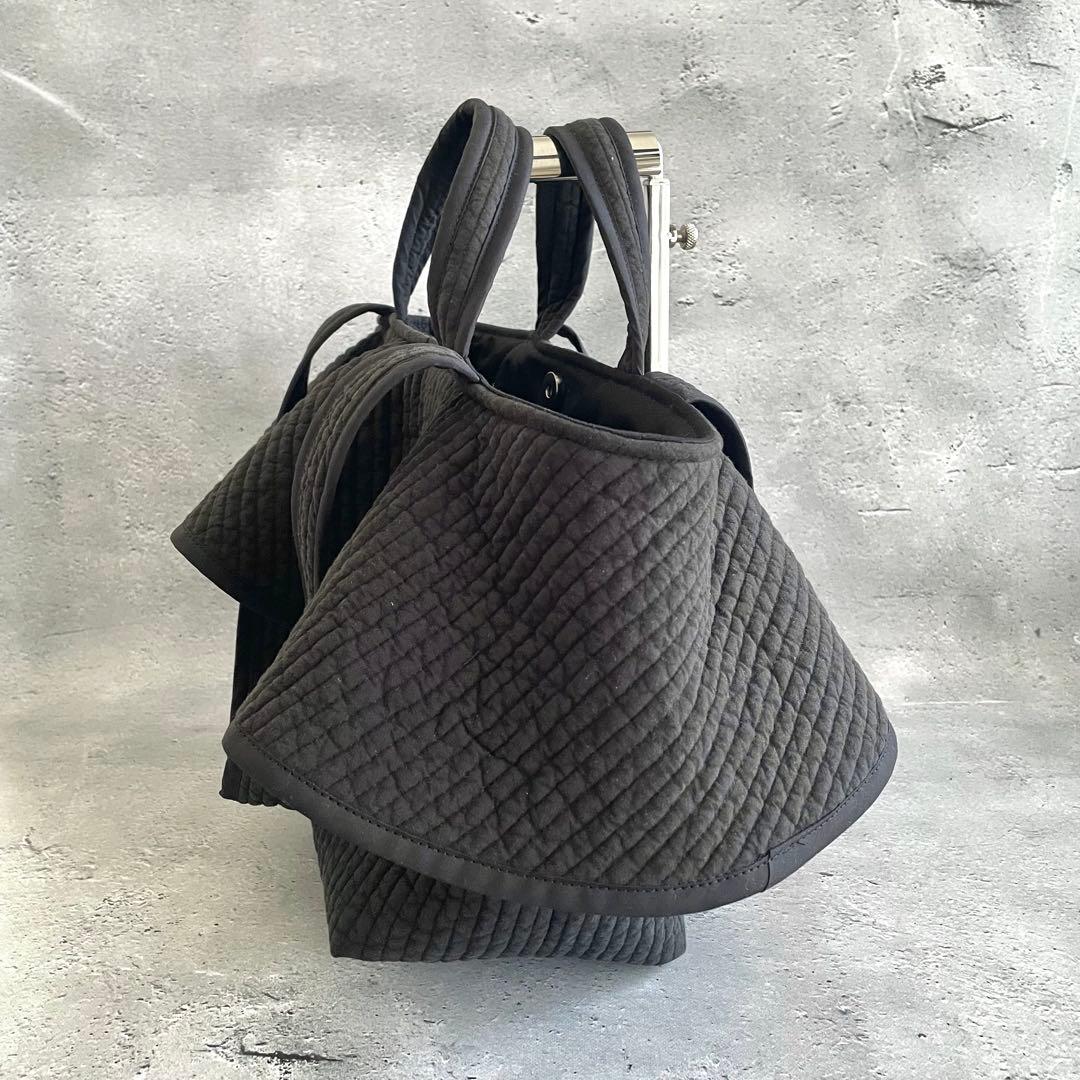 フレアフリル付きトートバッグ（L）　2way 　BK　ヌビバッグ　ハンドメイド