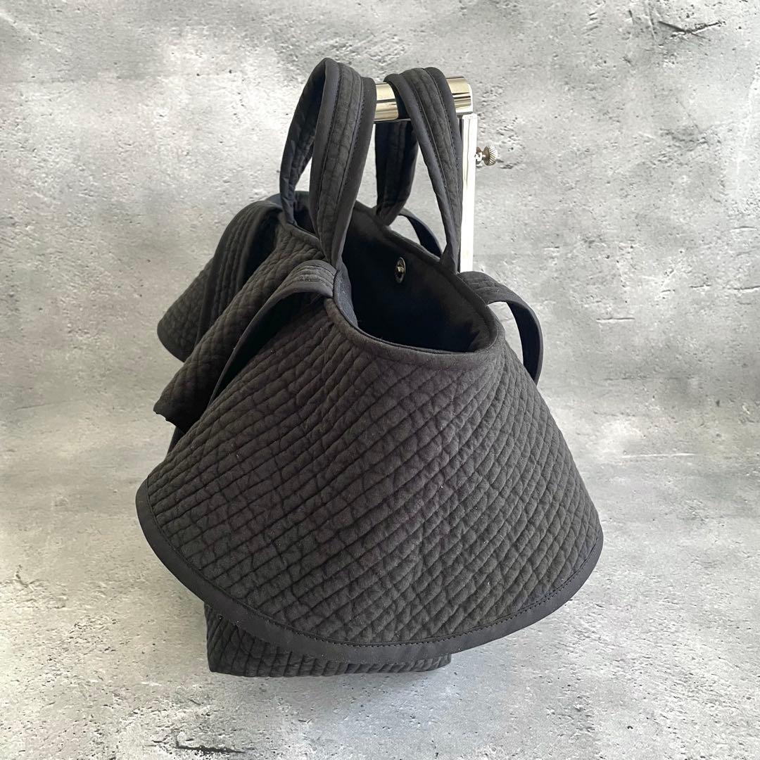 フレアフリル付きトートバッグ（L）　2way 　BK　ヌビバッグ　ハンドメイド