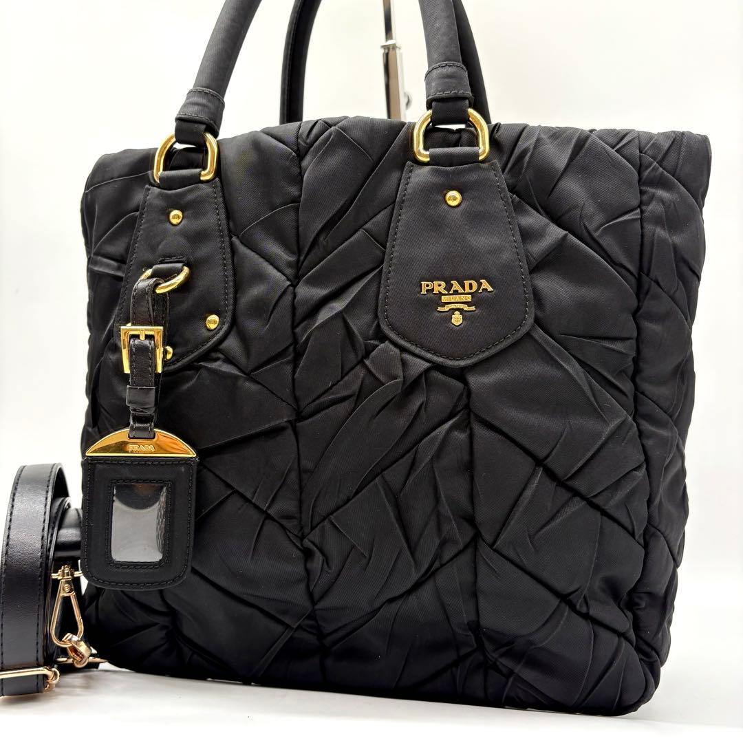 【使用感少】プラダ ハンドバッグ 2way メタルロゴ キルティング ナイロン
