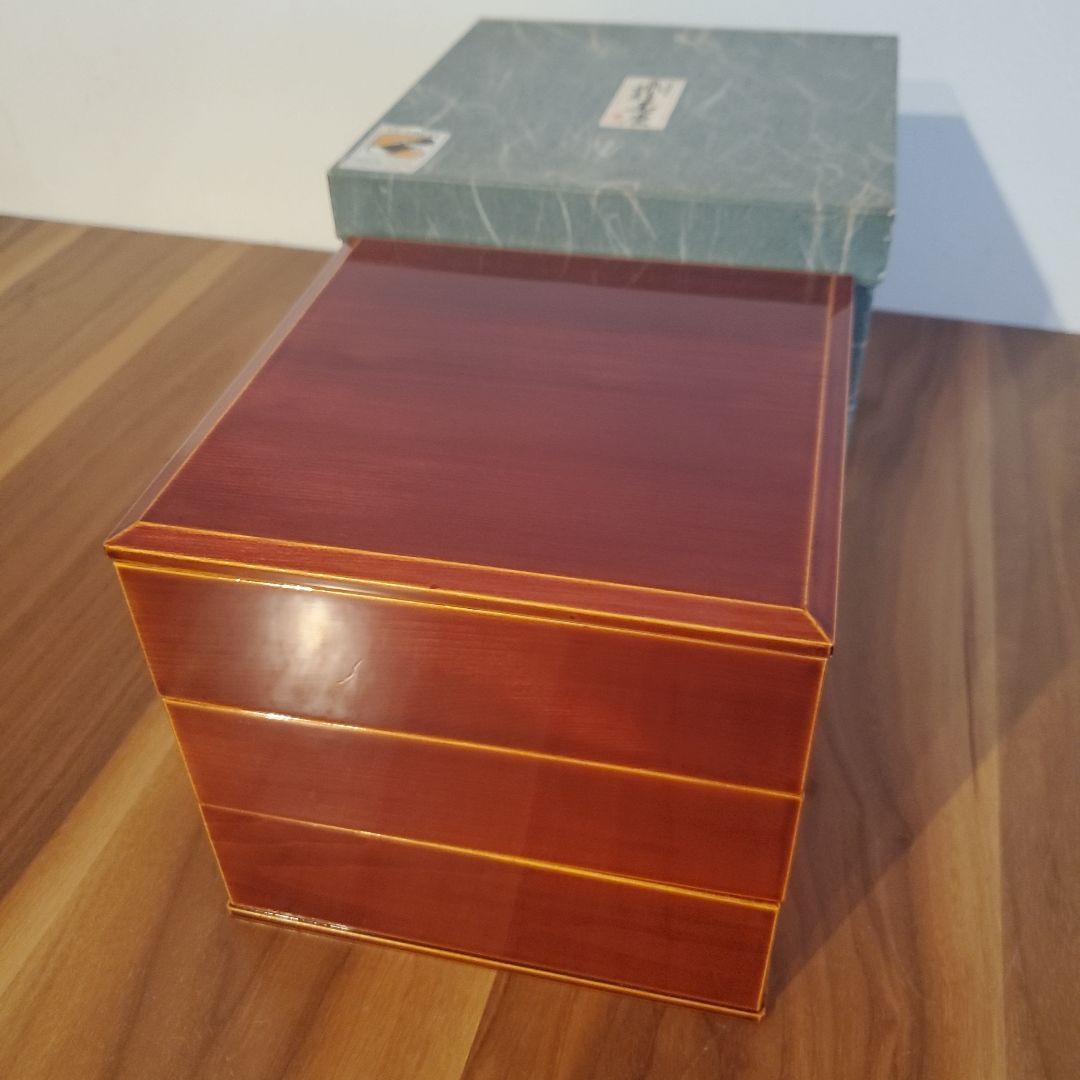 未使用★飛騨春慶塗 漆塗り 隅止三段重