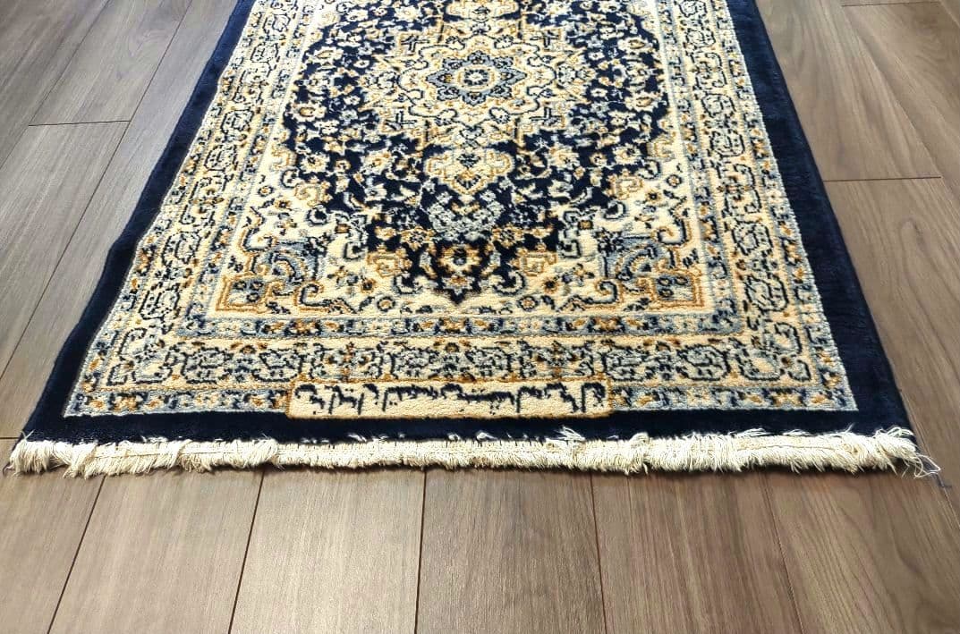 80×120 イラン製 ウール ペルシャ絨毯 メダリオン柄 ネイビー ベージュ