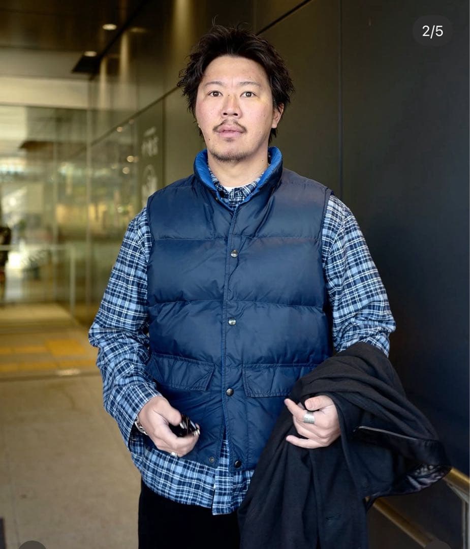 ウールリッチ 70s Mリバーシブルダウンベスト ネイビー echeveria