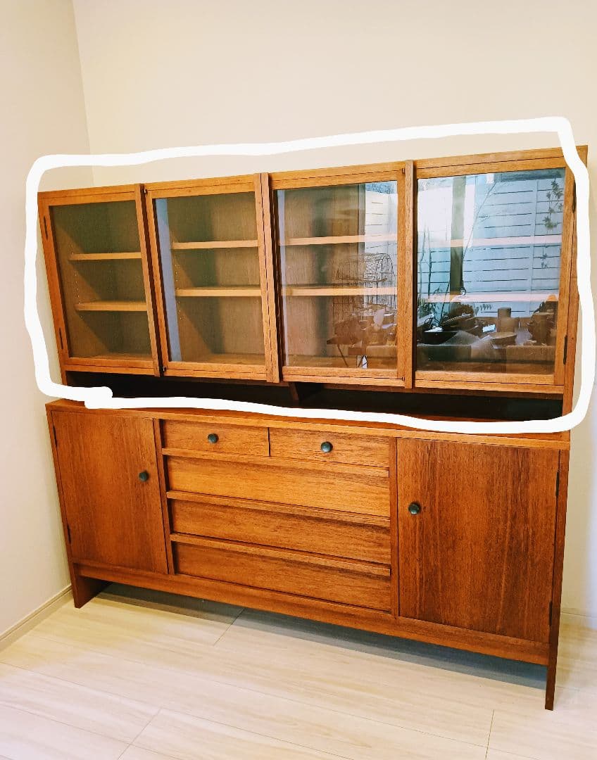 希少 チーク　カップボード　上部のみ 食器棚　キャビネット