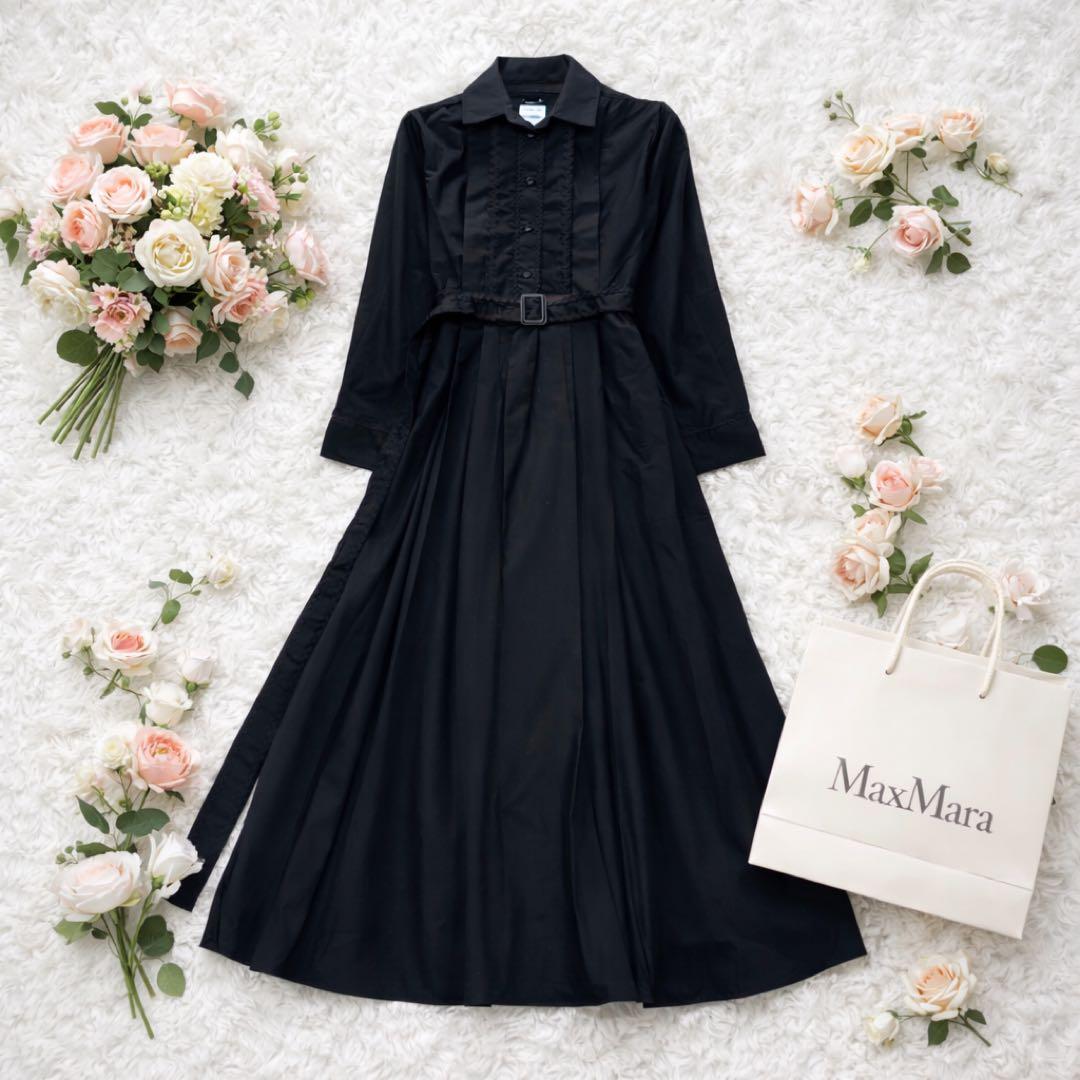 美品 ✨️マックスマーラ 近年モデル シャツワンピース ブラック マキシ丈 40