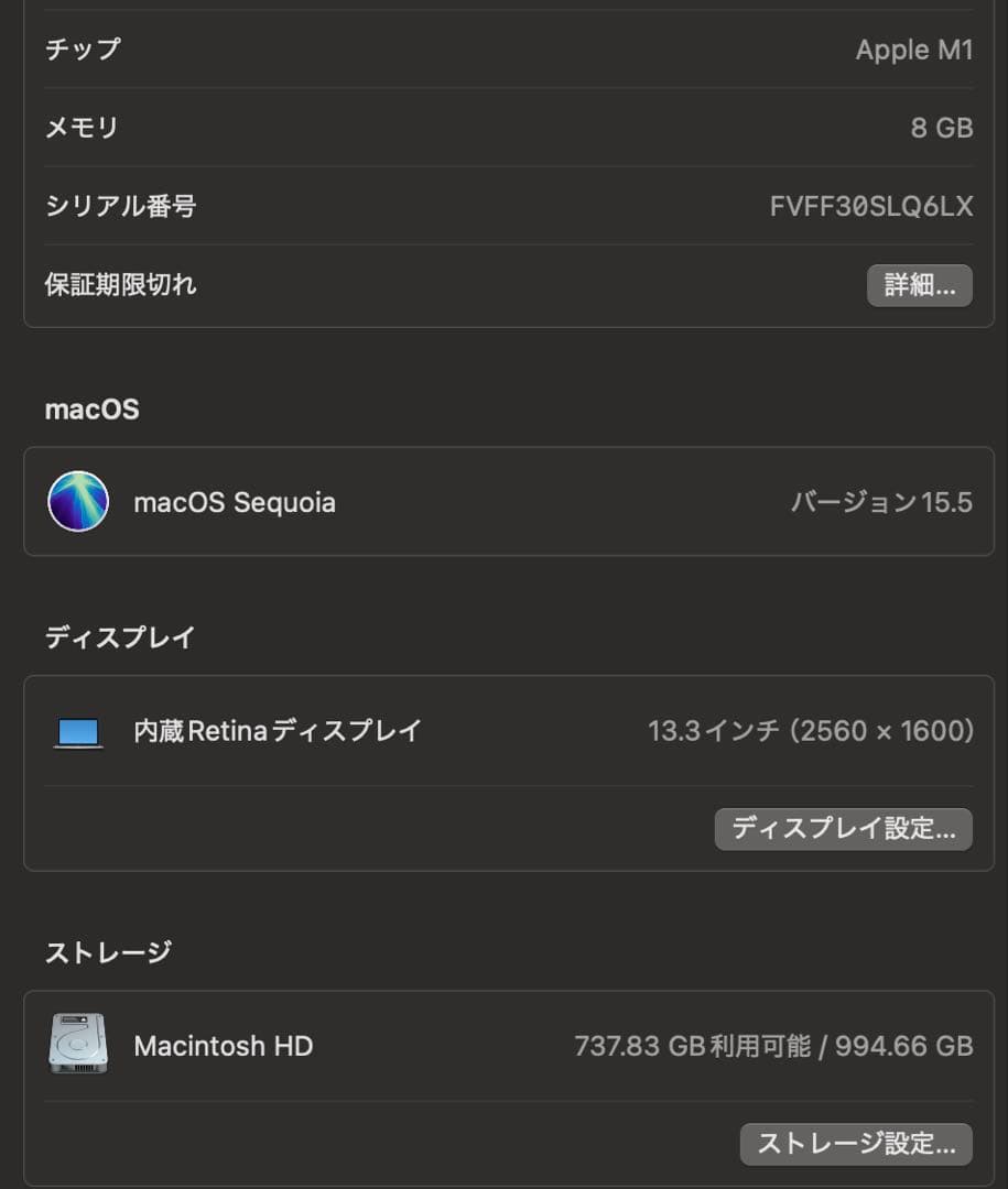 Apple M1 MacBook Air A2337 シルバー 13インチ