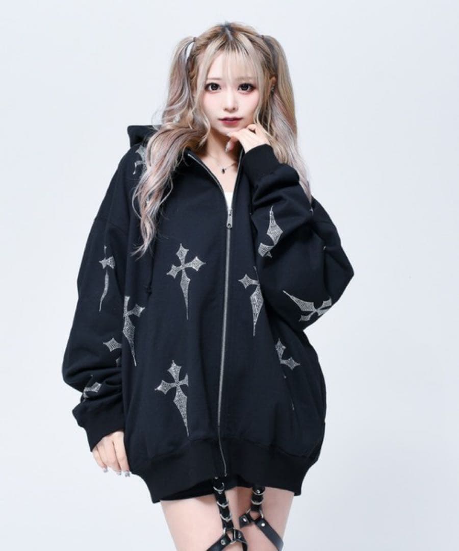 ❤︎最終値下げ❤︎REFLEM レフレム 十字架 ラインストーン クロス パーカー黒