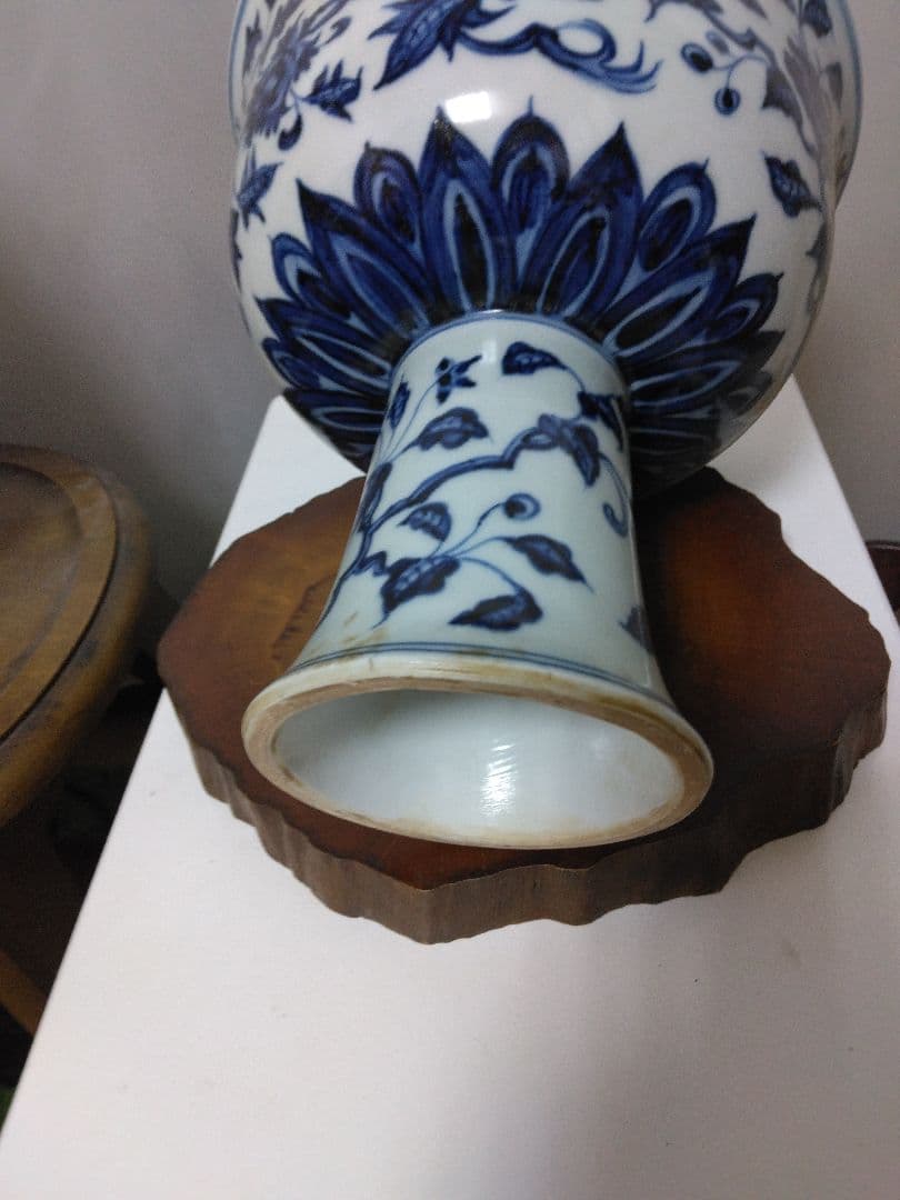 中国美術青花牡丹紋高足碗