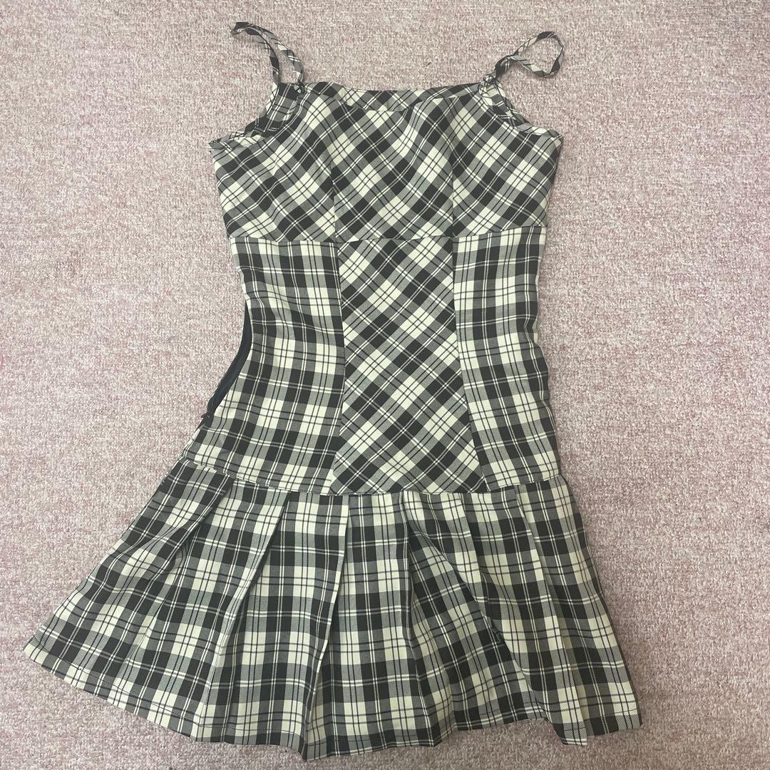 長袖ミニワンピース ブラック・チェック柄