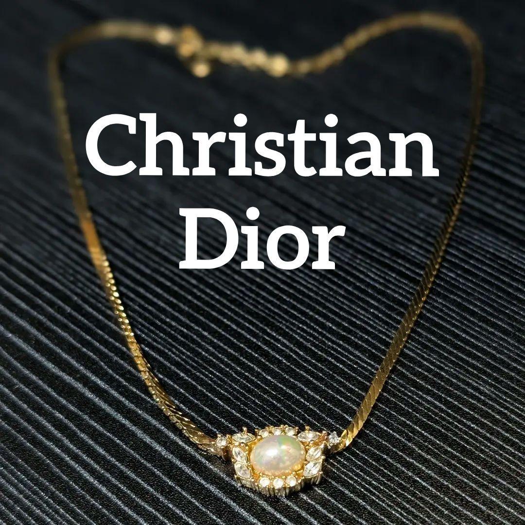 Christian Dior 大粒パールビジュー加飾 ゴールドカラーネックレス