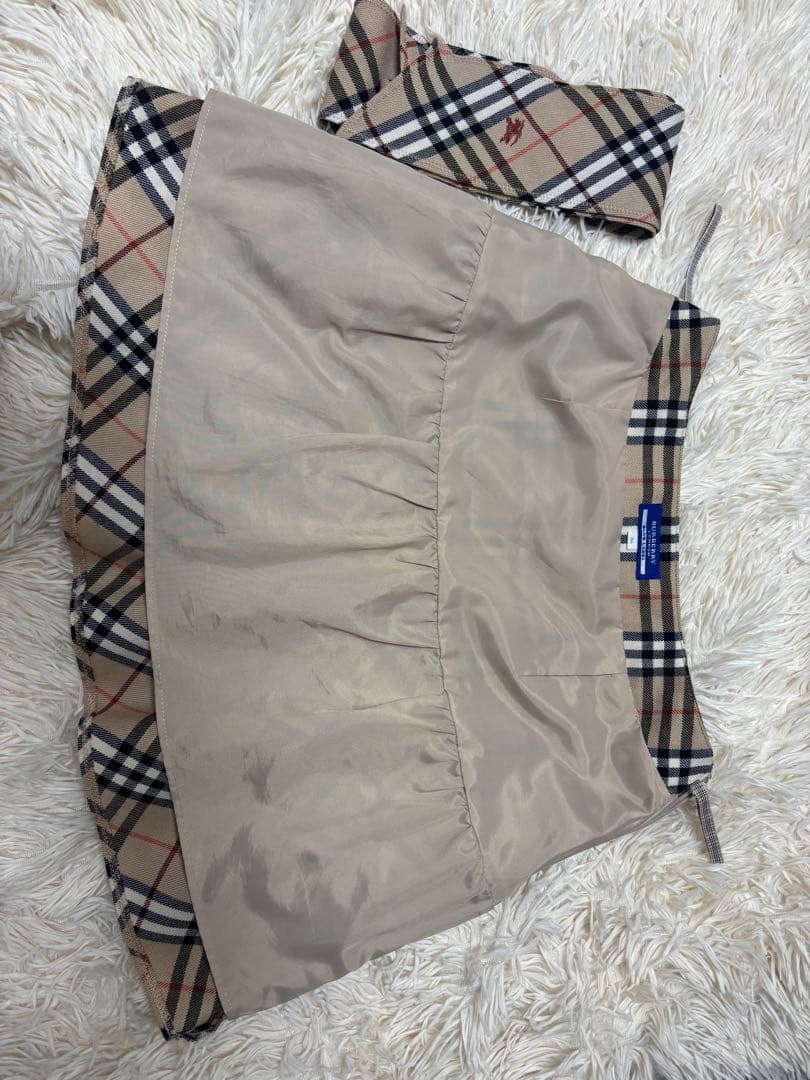 【美品】バーバリーブルーレーベル　フリルミニスカート　リボン　ノバチェック　36